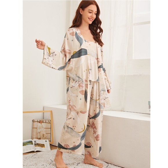 3 Piece Pastel Color Floral Print Pajama Set - Picture 2 of 10